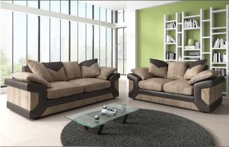 Brand New - Dino Jumbo Cord 3 Seater and 2 Seater Sofa Set - Black with Grey