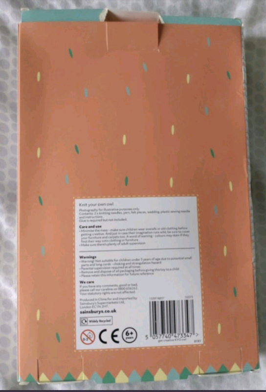BNIB Sainsbury's Get Creative Knit Your Own Owl Kit