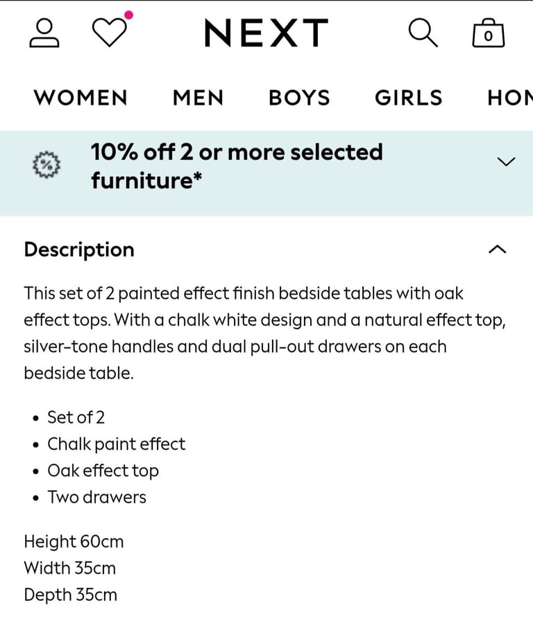 Brand New £250 Next Set Of 2x White Drawers / Bedside Cabinets 