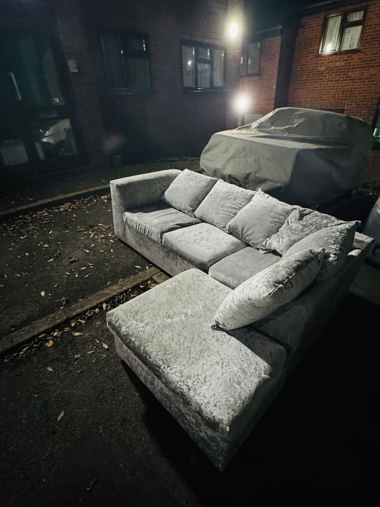 Dylan Silver Crushed Velvet Corner Sofa with Scatter Cushions