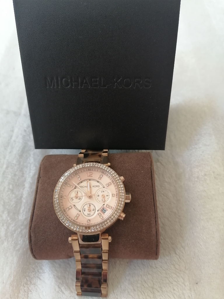 Michael Kors Tortoise Ladies Chronograph watch -Rose gold used, excellent condition £70