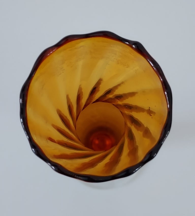Vintage Amber Glass Bud Vase Clear Foot 25 cm Tall