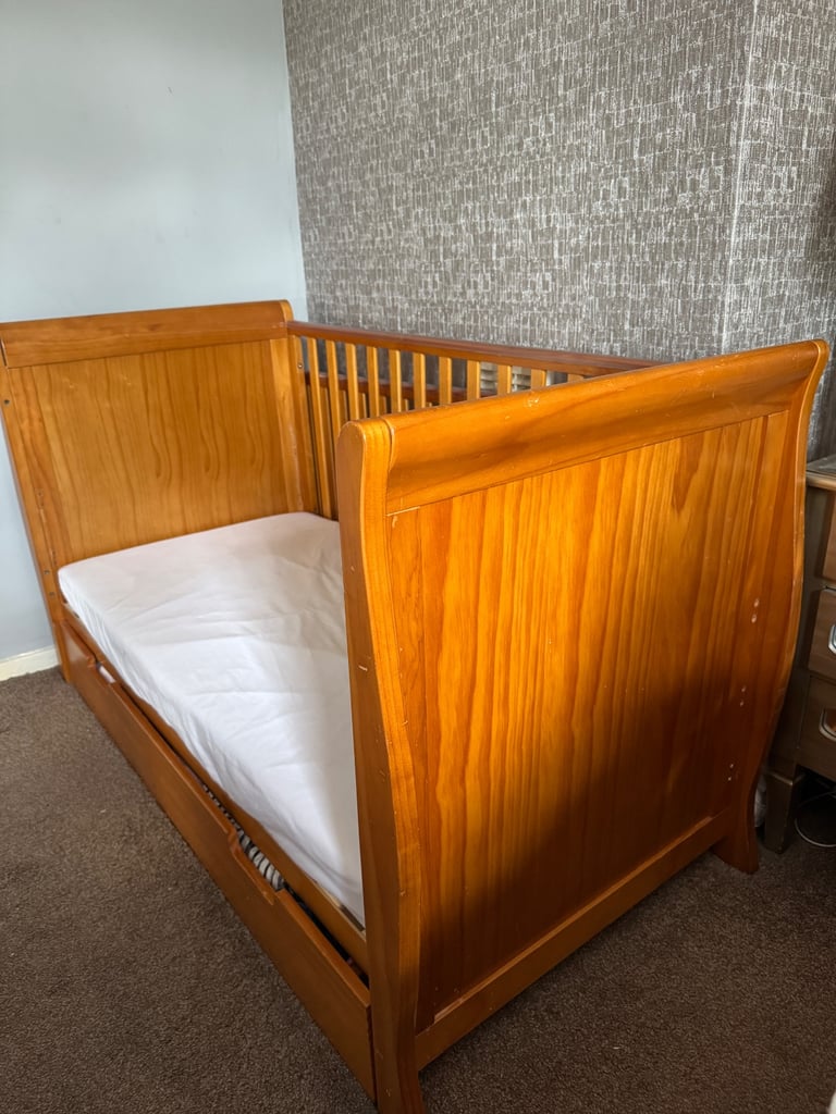Solid Wood Sleigh Cot Bed