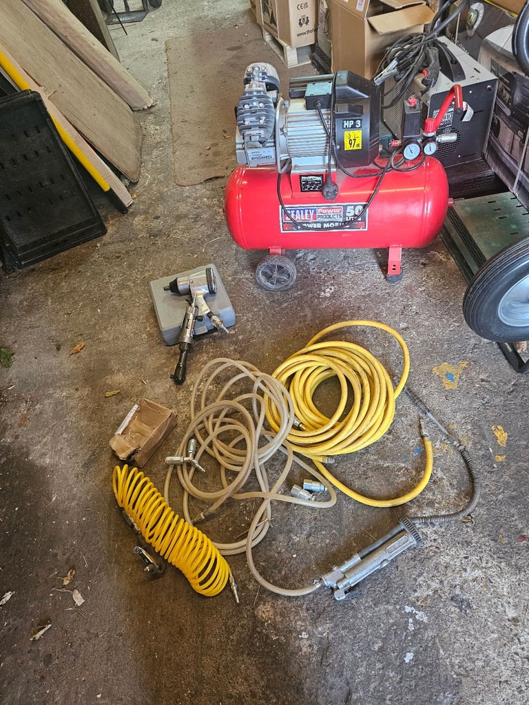 image for Sealey 3hp compressor twin cylinder with airlines and tools
