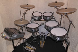 Roland TD-20SX V-Pro electric drum kit, brushed steel pads, silver cymbals, chrome rack