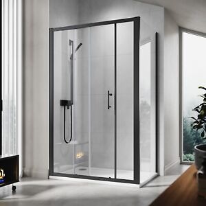 image for New Black Sliding door Shower Enclosure + Tray 1000 x 700mm RRP £540 Our Price £360