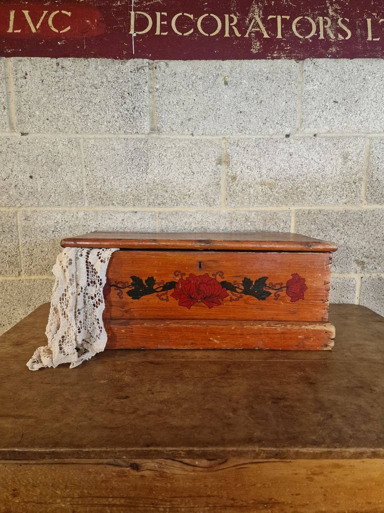 image for Late 19th Century Hand Painted Folk Art Pine Box