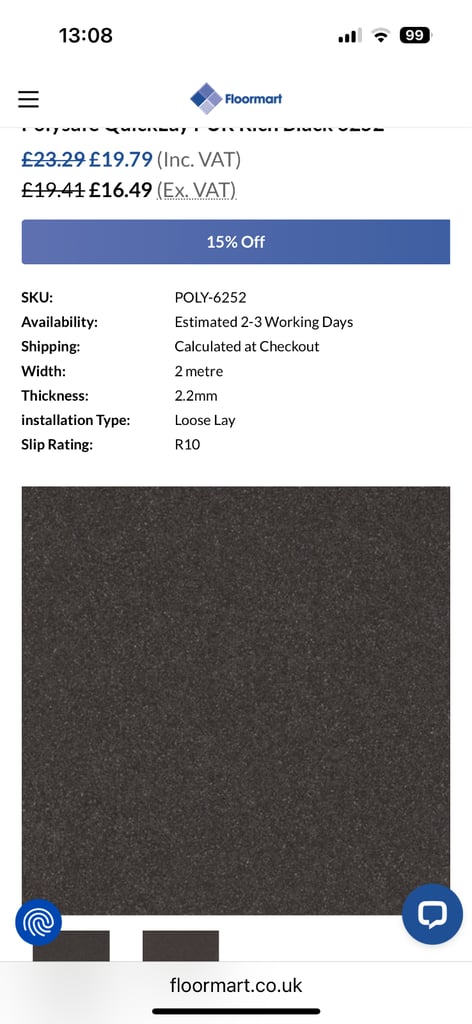 Safety vinyl flooring 40 m2 black :£400 Ono 