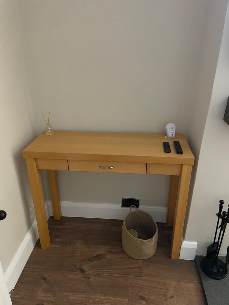 image for Modern Beech Hall Table with Drawer. Stainless steel handle. 100cm wide. Excellent condition. 