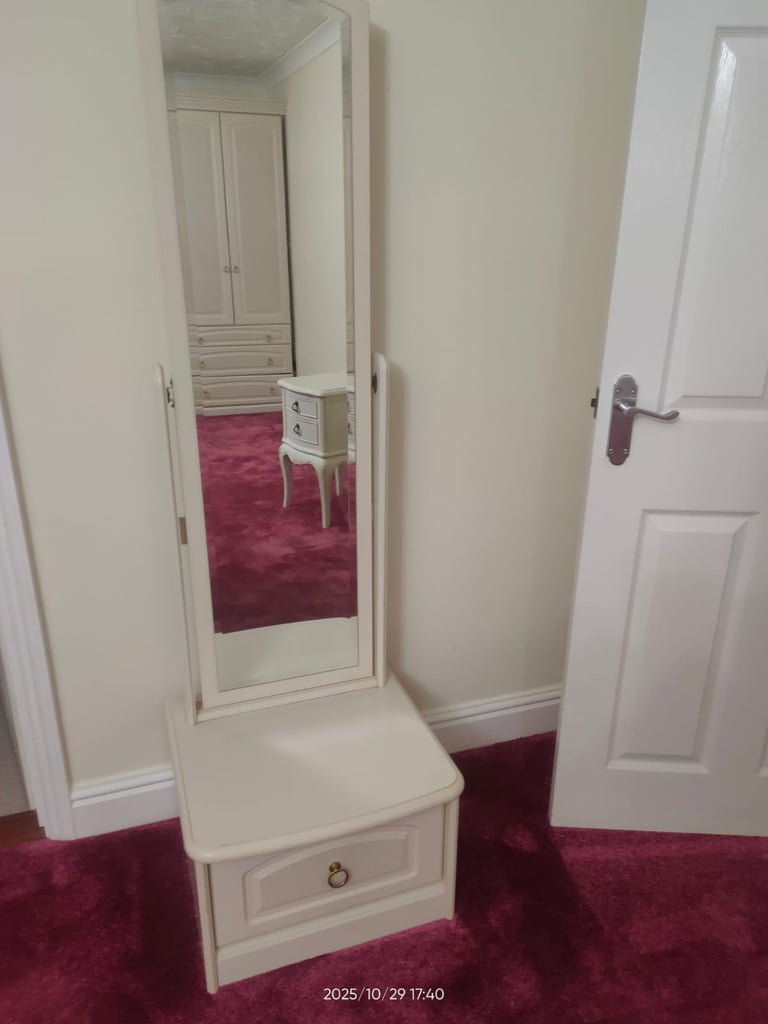 image for Vintage Full Length mirror Wooden Freestanding With Drawer On Base