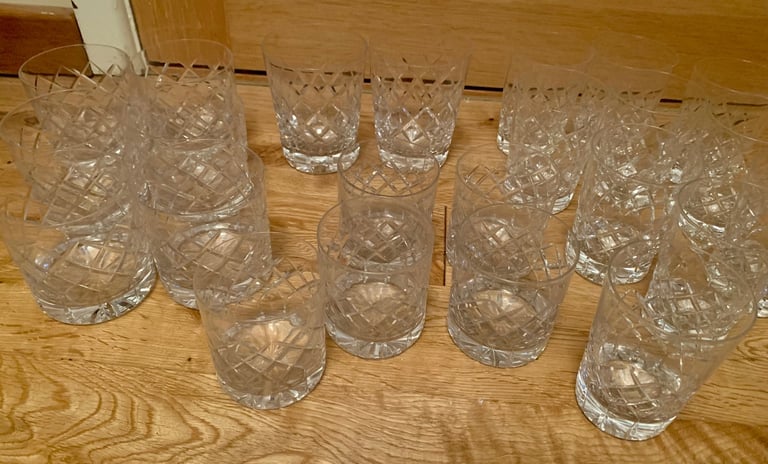 image for 24 Crystal Tumbler/Whiskey/Spirit Glasses by Tudor of England Latimer design ? RRP £200 plus