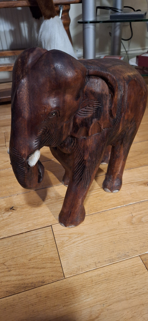 image for Wooden carved elephant 35cm × 35cm × 18cm