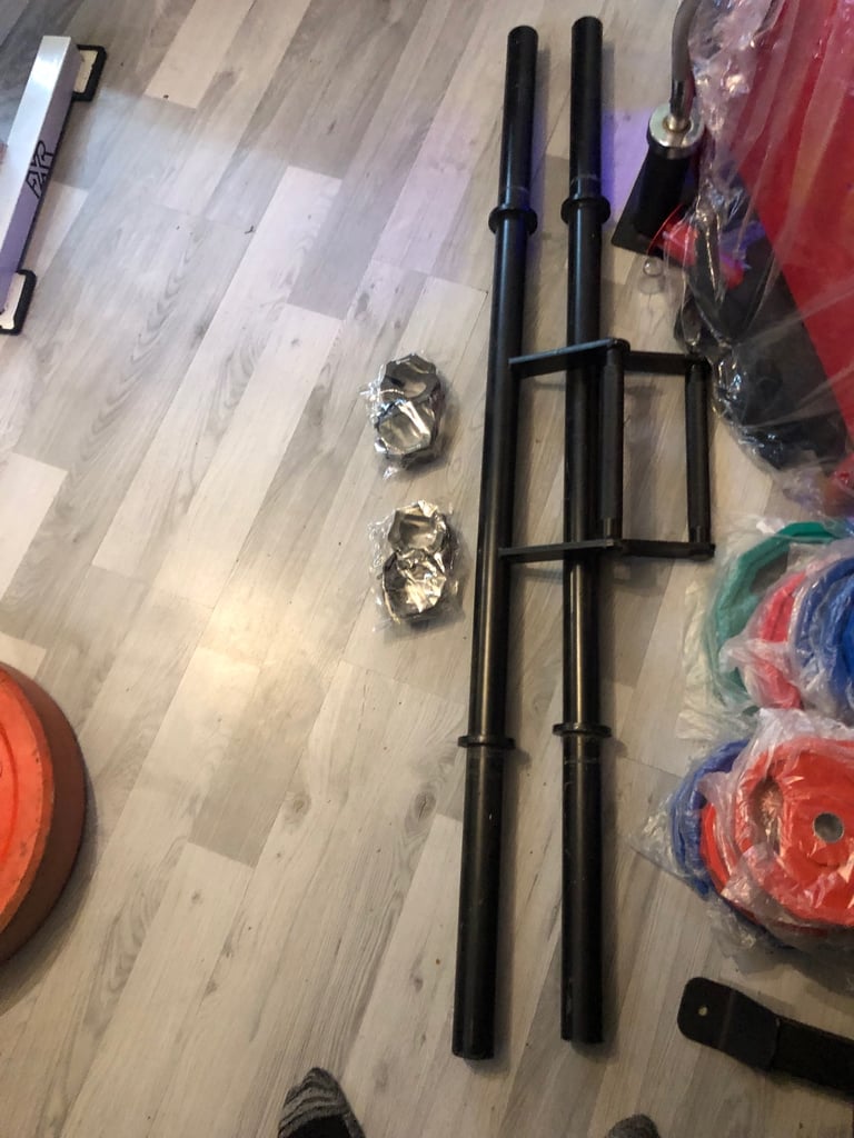 image for Farmer walk bar barbell bodyrip with 4 new collars 