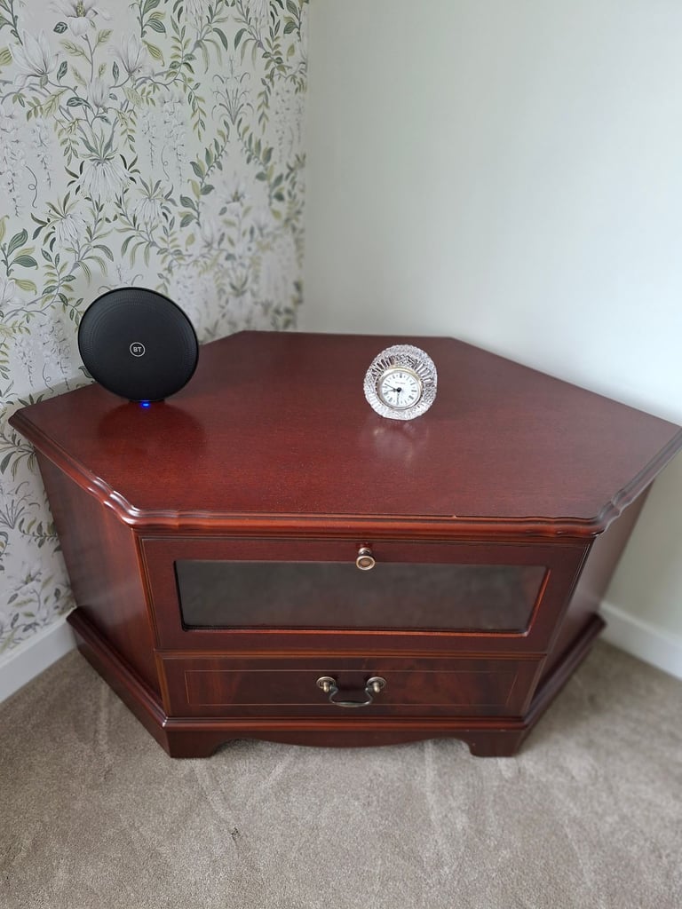 image for Mahogany corner television table with cabinet