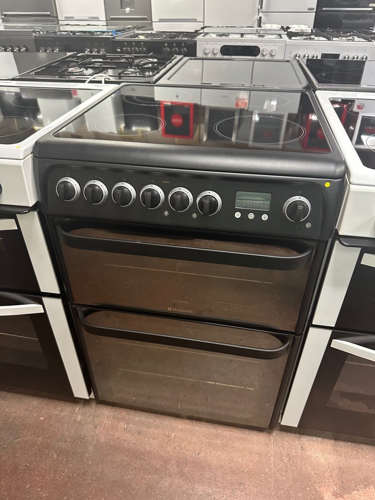 image for 60CM BLACK HOTPOINT DOUBLE OVEN ELECTRIC COOKER
