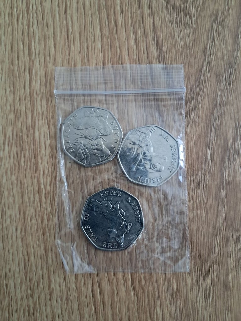 3 Beatrix Potter 50p Collectors Coins 