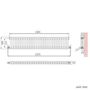 New Double White Traditional Horizontal Radiator 300 x 1505mm RRP £335 Our Price £170