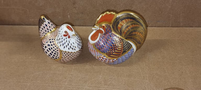 image for Royal Crown Derby Chicken and Cockeral Paperweight (PAIR)