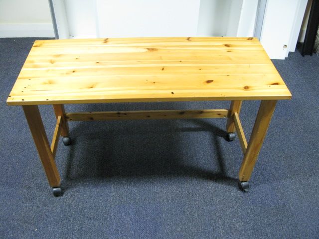 image for Wooden Table or Desk.On wheels. Size: H=71cm, W=120cm, D=53cm