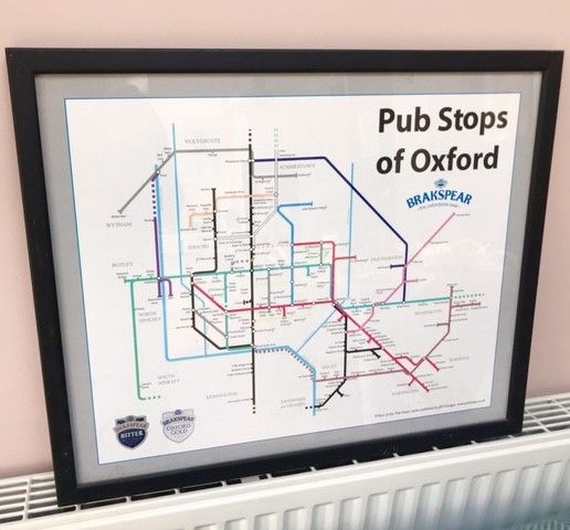 OXFORD PUB WALL MAP, LONDON UNDERGROUND, BRAKSPEAR BREWERY, INSPECTOR MORSE TOLKEIN
