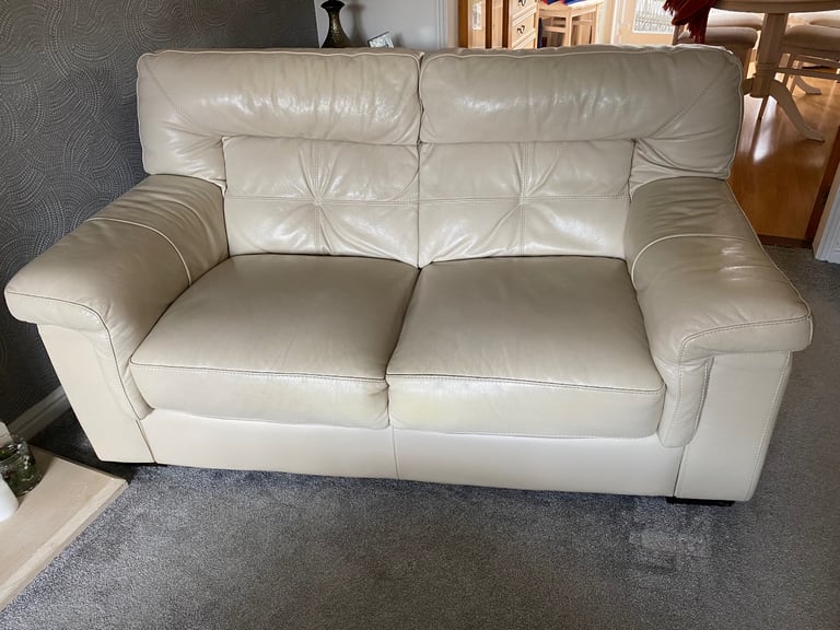 image for Two and Three seater Cream Leather Setee