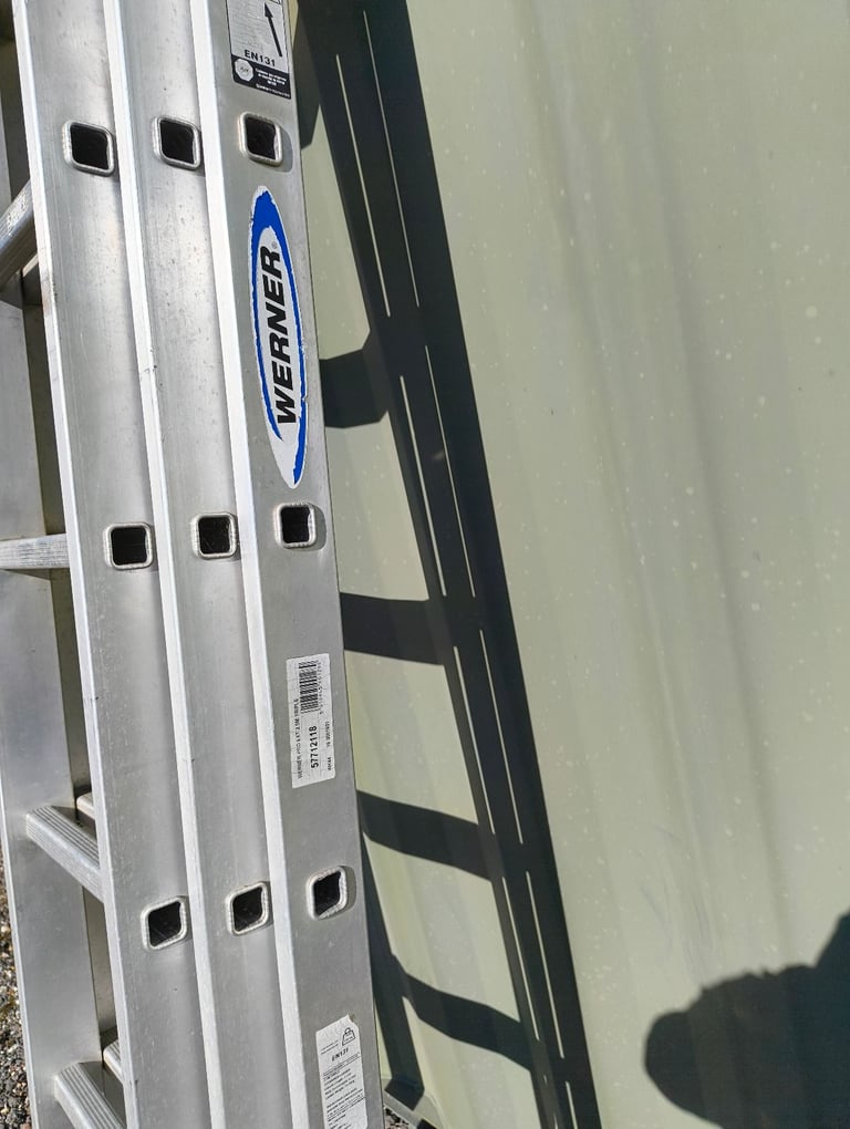 Werner Pro 3 Section Extension Ladder 2.5m - 5.7m + Off Stand + Roof Bar Clamps