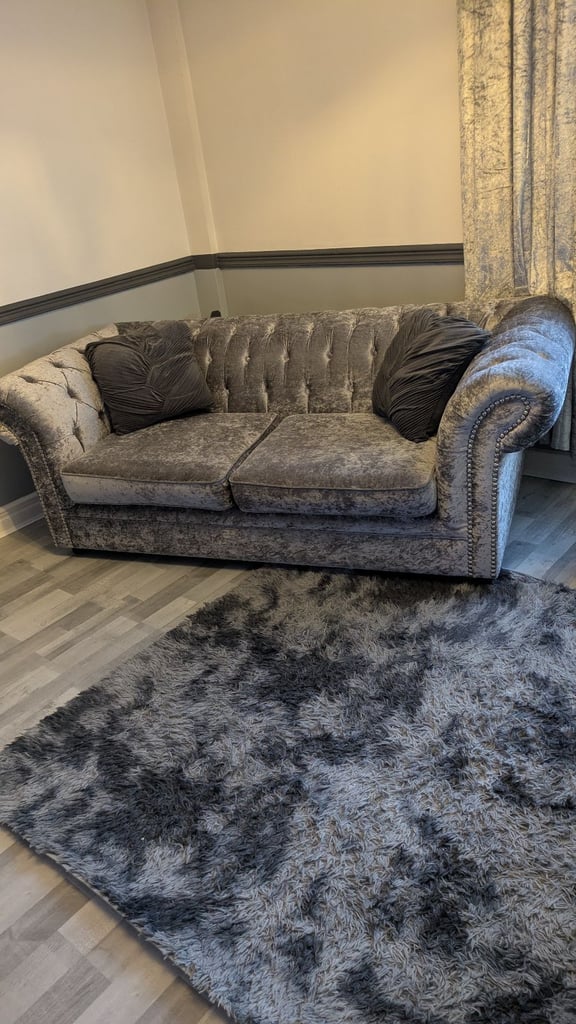 Crushed velvet sofa and chair 