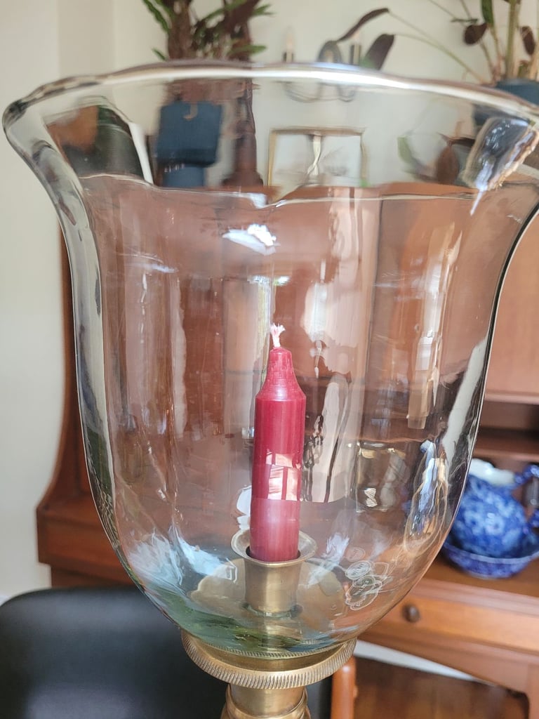 Vintage Indian Brass Candlestick Hurricane Lamp