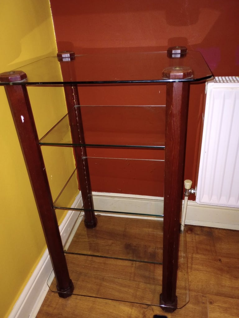 image for Stand with a wooden frame and glass shelves