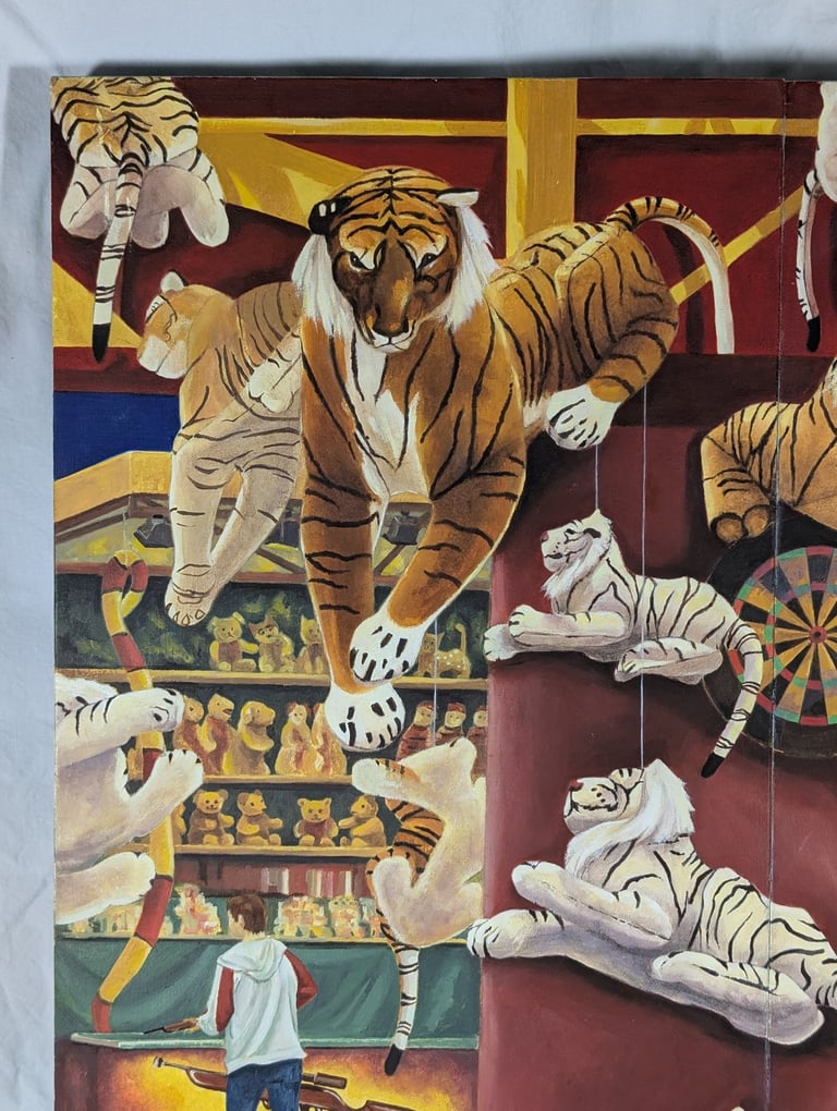 Original oil painting - Tiger Triptych, oil on hinged board, art artwork