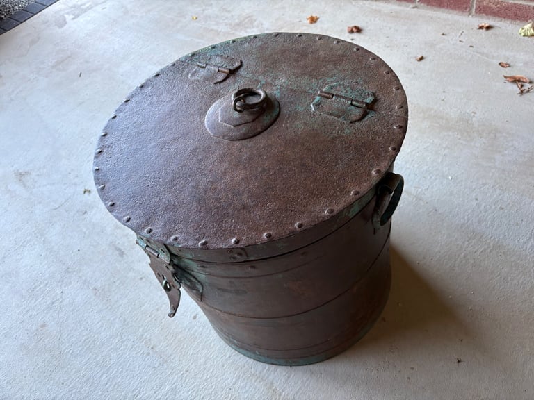 Decorative heavy metal storage bin