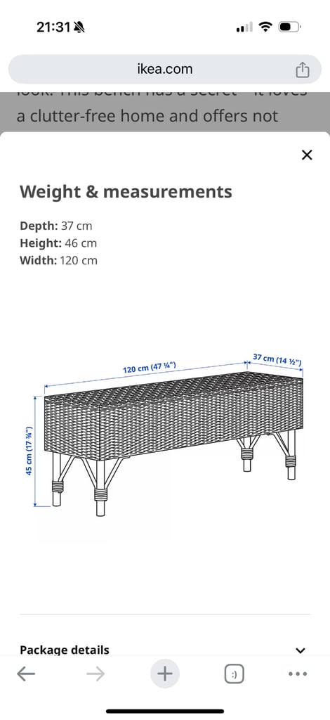 Bench with storage, handmade rattan, 120 cm