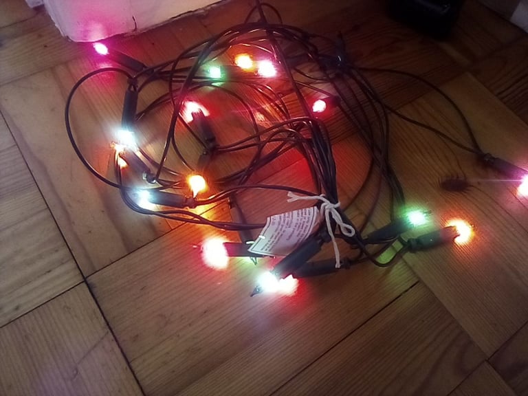 Bright coloured plug in Christmas tree lights.
