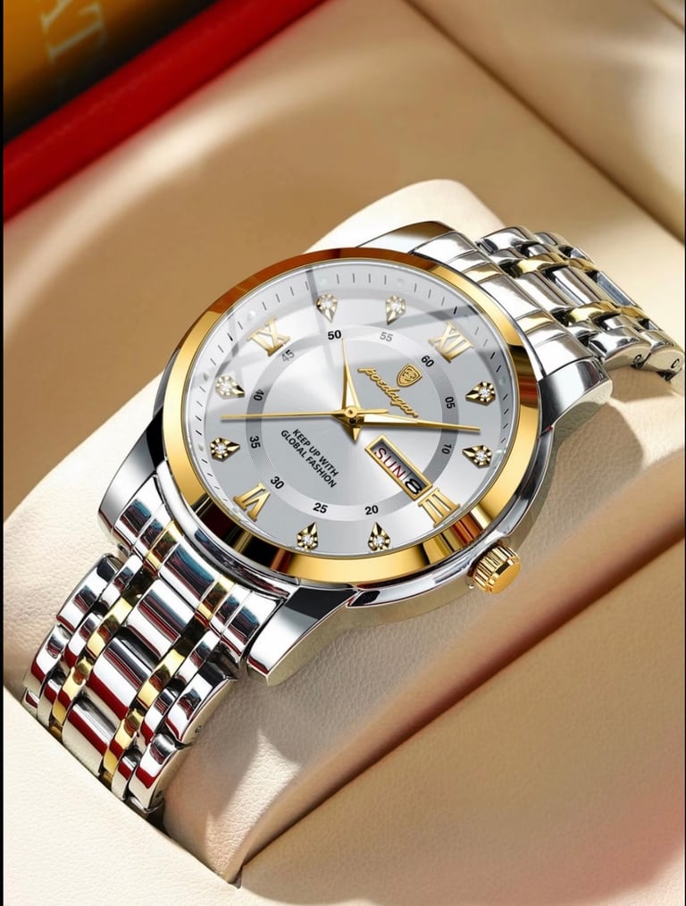 Men's Casual Business Round Dial Analog Quartz Watch with box