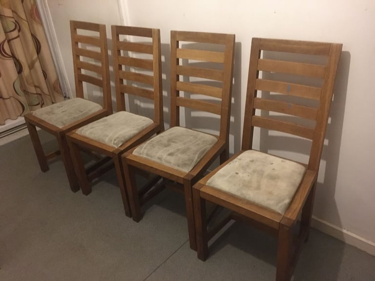 image for 4 Oak Dining Chairs Solid and Sturdy Oak Chairs Ladderback Dining Chairs