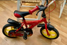 Kids Bike 12” Wheel Red Fire Truck Theme