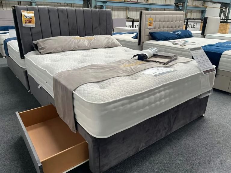  Brand New DIVAN 4FT6 Double Bed Base With 2 Storage Drawers + Mattress -20% Off **