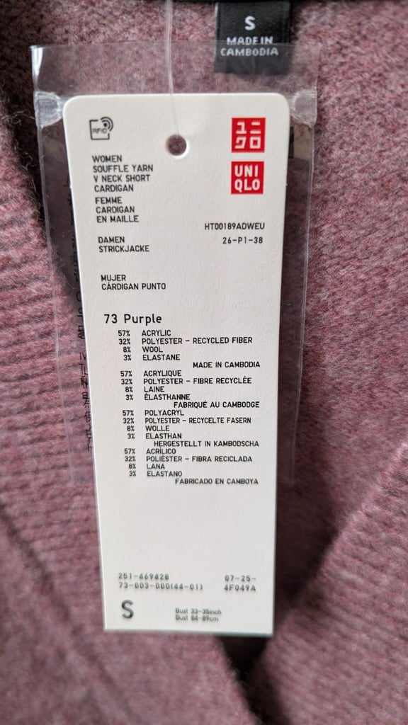 Soufflé Yarn Short Cardigan Purple Size Small 