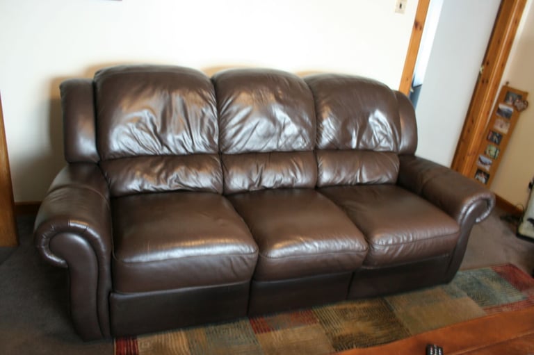 image for leather recliner three seat sofa