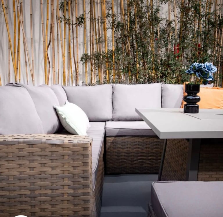 image for Ratten corner sofa & stools