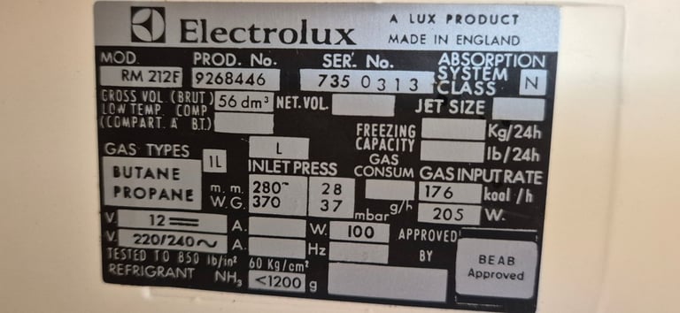 ELECTROLUX RM212F 3way fridge freezer for camper caravan motorhome boat.