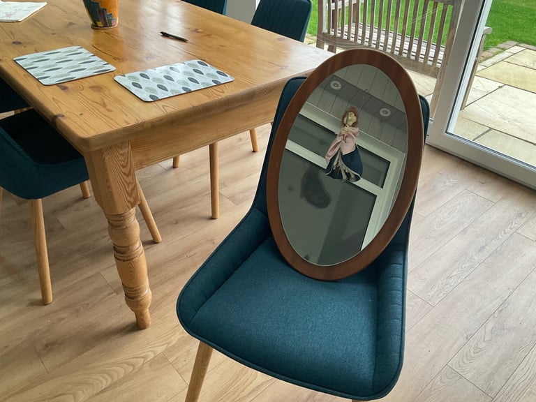 Quality Vintage teak oval mirror with fixing