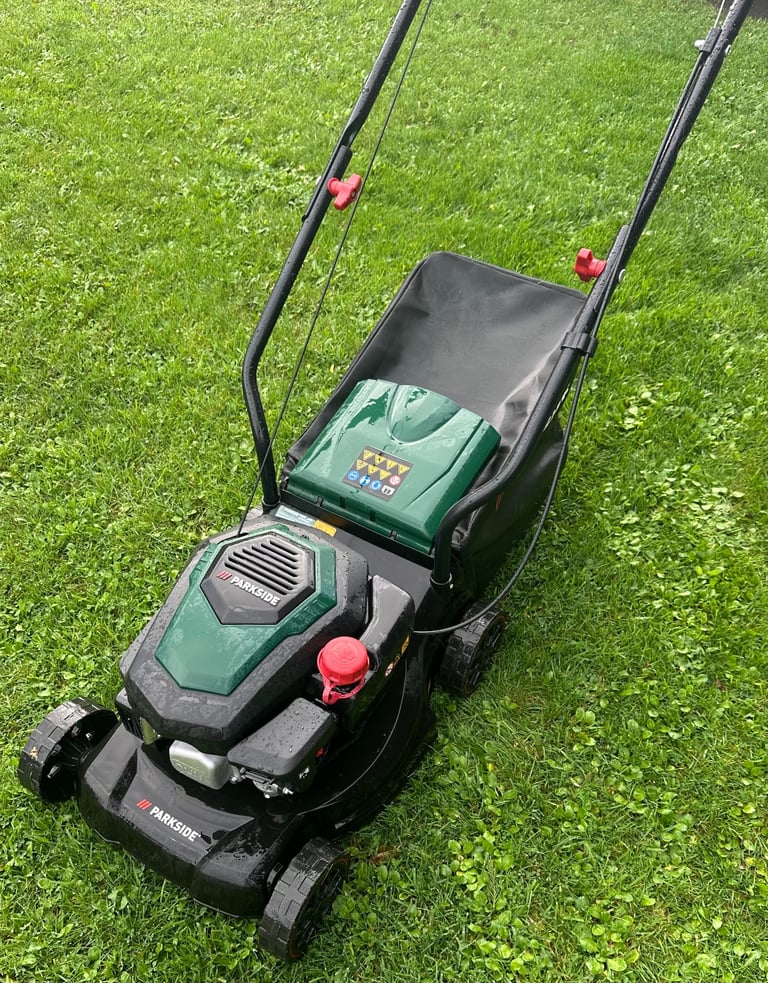 image for Parkside 16”cut petrol lawnmower As NEW maintenance free poly deck mower 