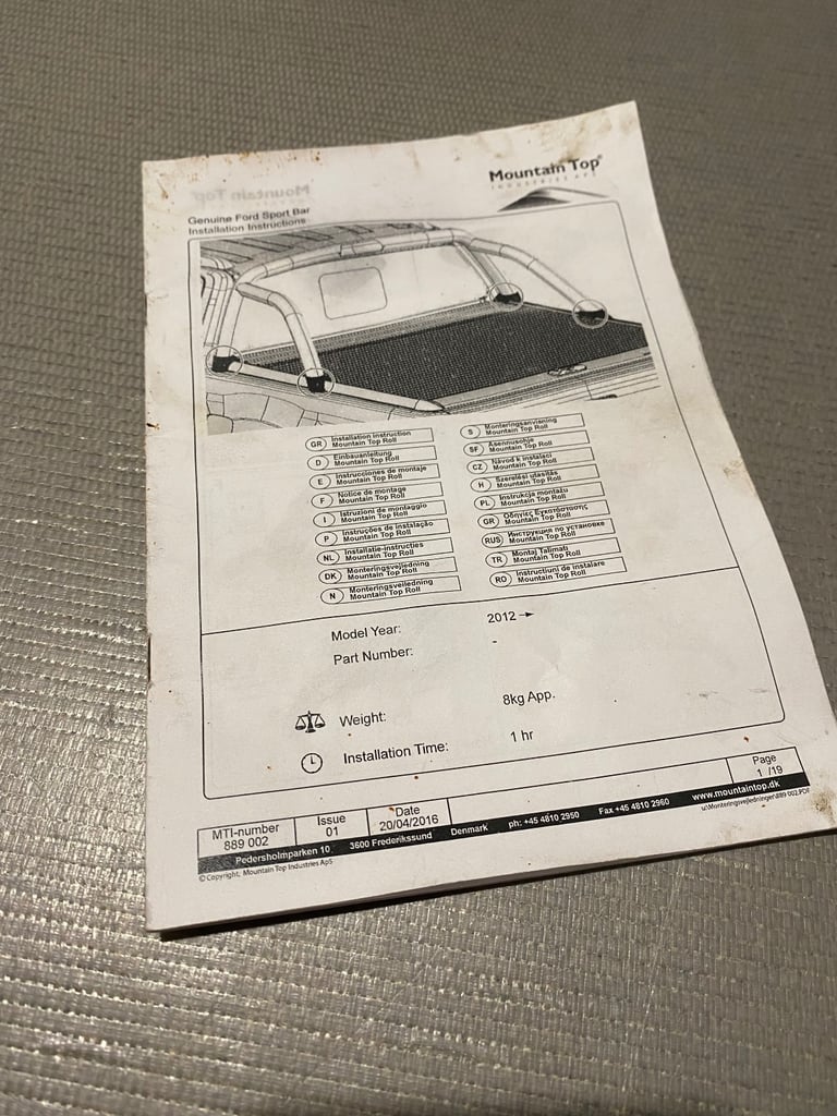 Mountain Top Roll / Sports Bar - Fitting Kit MTI 889 002