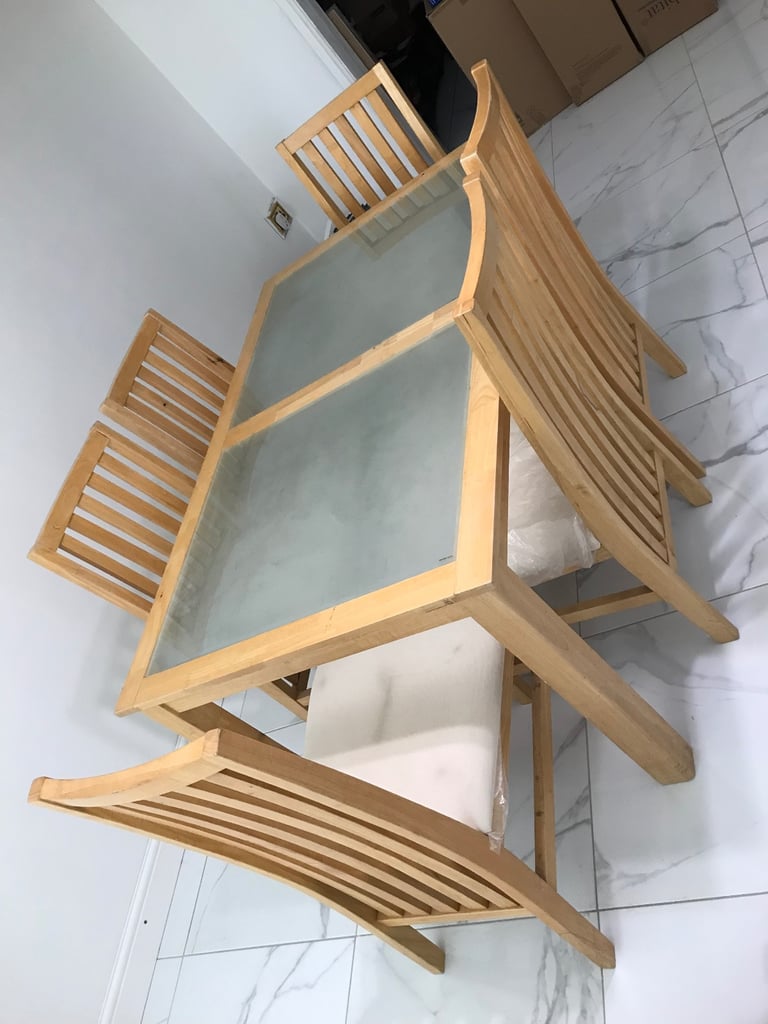 Oak wooden & glass dining table with 6 chairs on OFFER