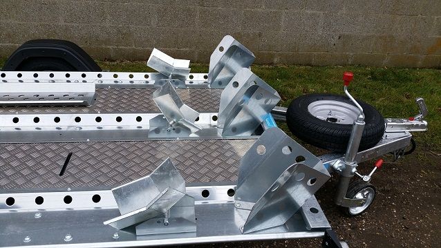 Motorbike Trailer with Three Channels and Wheel Chocks - Woodford