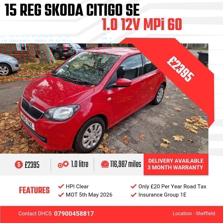 2015 Skoda Citigo 1.0 MPI SE 5dr HATCHBACK Petrol Manual