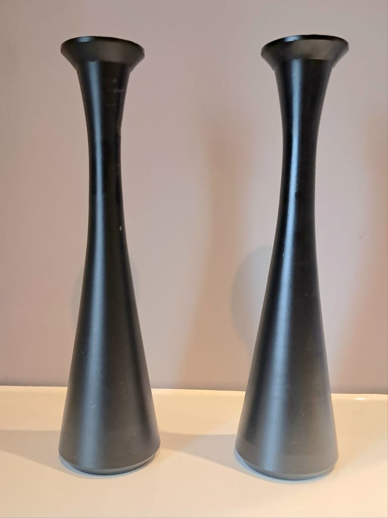 image for Pair of decorative ceramic vases in a compelling tapered flute design