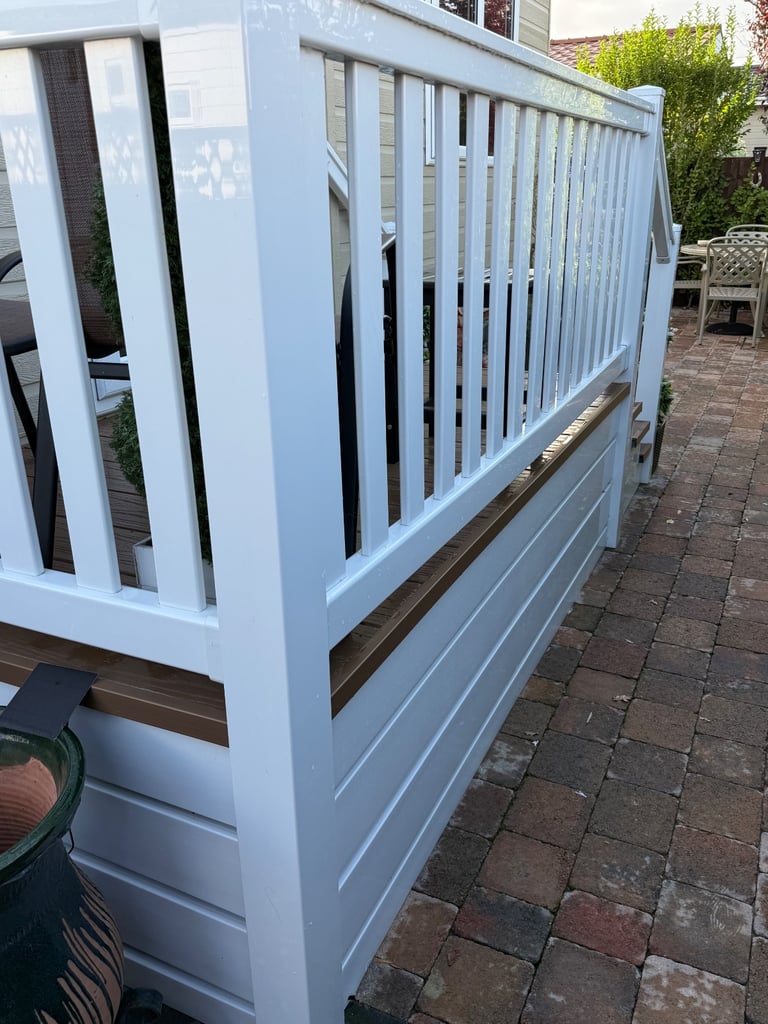 Verandah Composite decking, antique oak, great condition. All decking, rails, skirting.