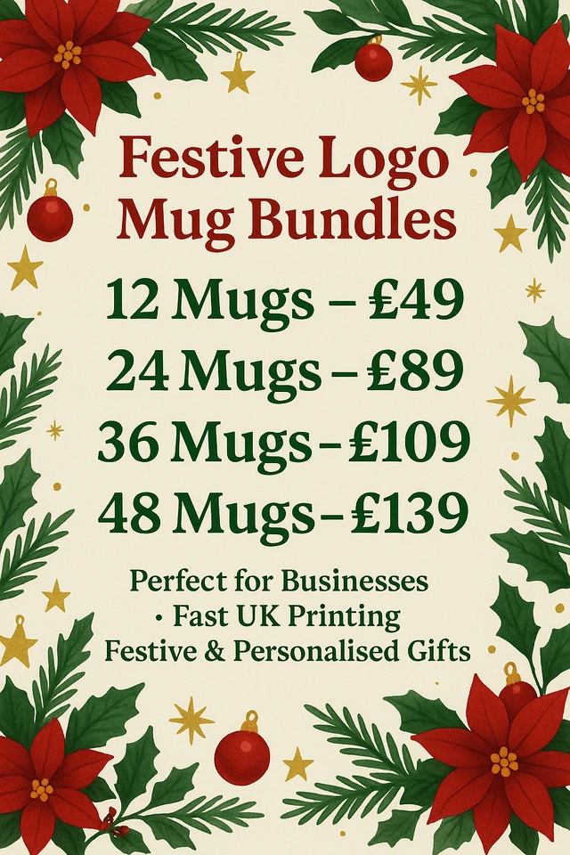 Custom Festive Logo Mugs x12 – Personalised Business Christmas Logo Mugs